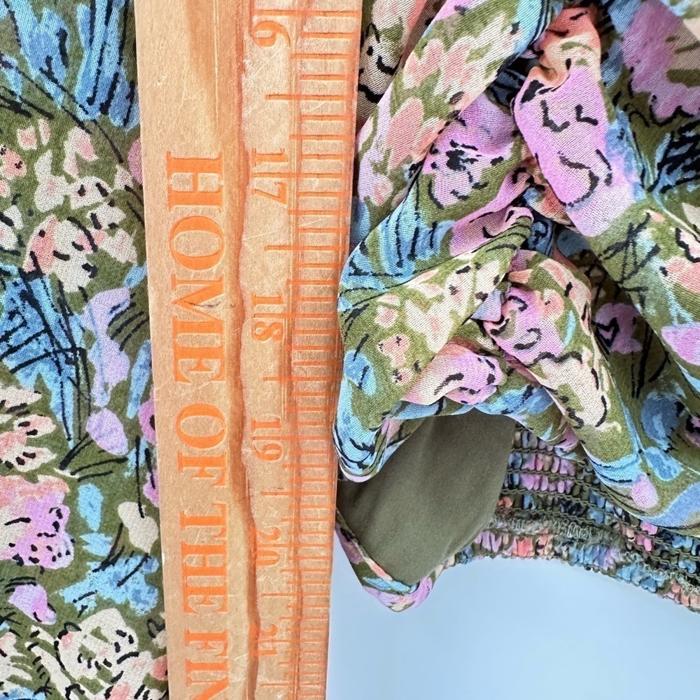 FREE PEOPLE MED Mabel garden combo woman ruch puff sleeve milkmaid floral blouse - Picture 11 of 15